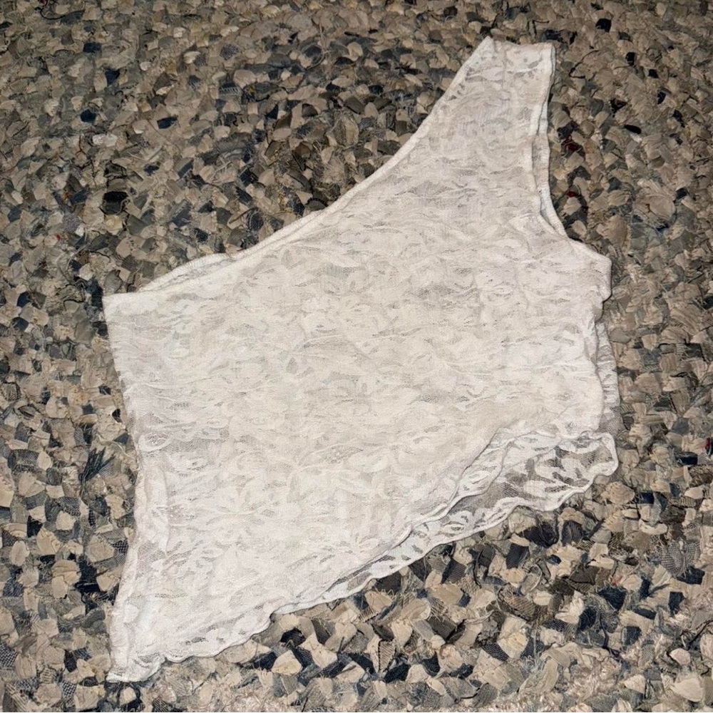 SHEIN White Lace One-Shoulder Crop Top